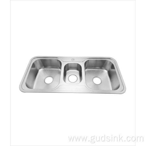 Stainless steel topmount double bowls sink with drainboard